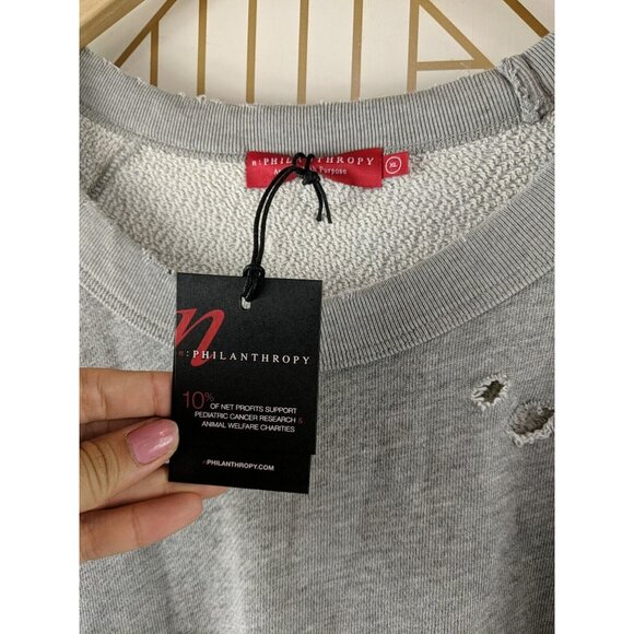 N: Philanthropy Gray Grey Distressed Sweater Crewneck Pullover size XL NEW - Picture 5 of 7
